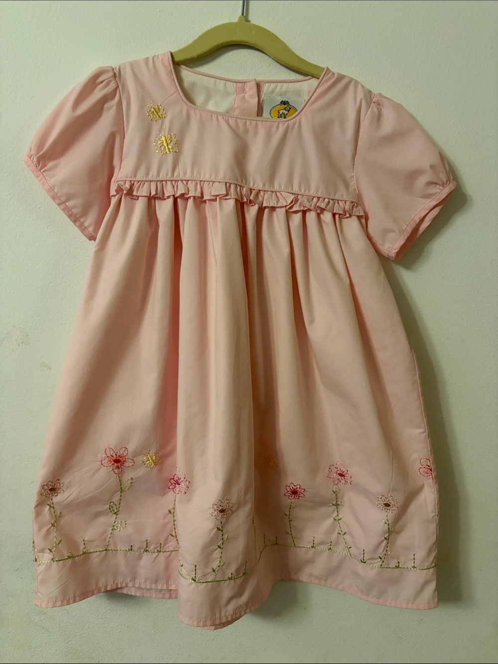 Pink Embroidered Floral Ruffle Kids Dress